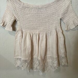 Charlotte Russe Cream Lace Hem Blouse